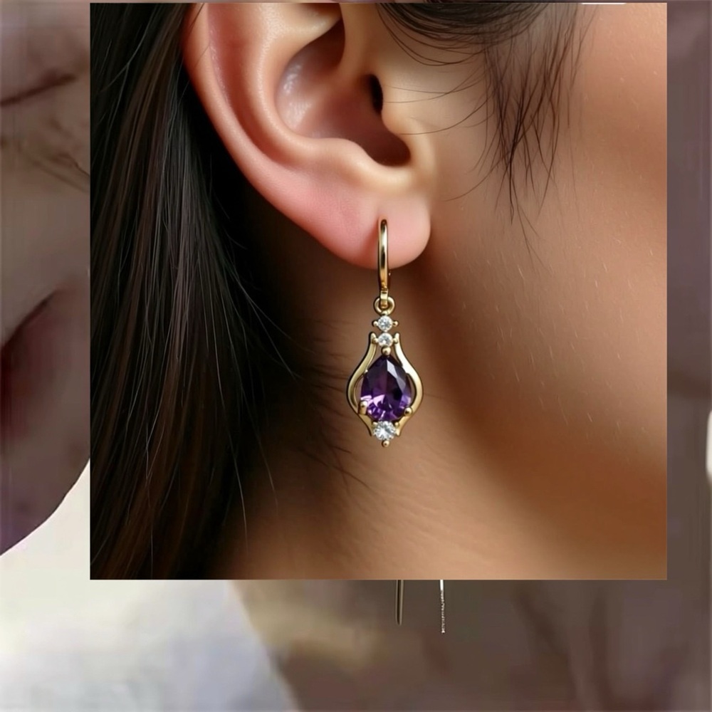 Elegant Gold and Purple Drop Earrings